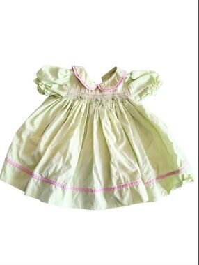 Petit Ami Lime Green And Pink Checkered Pleated Rose Dress Size 3 Months